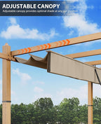 10x13 Ft Outdoor Retractable Pergola with Adjustable Roof Modern Metal Patio Gazebo, Upgraded Faux Wood Grain Aluminum Pergola for Deck, Backyard Gardens, Porches, Grapevines, Khaki