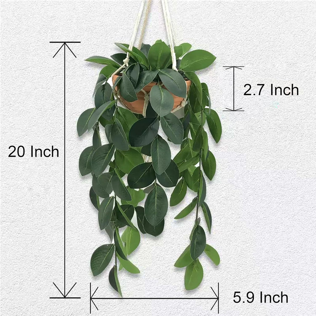 Hanging Plants Artificial Decor, Fake Hanging Plant in Clay Pot Artificial Hanging Plants with Fake Leaves and Hook for Wall Home Room Indoor Outdoor Décor (Dark Green)
