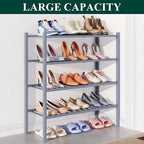 Smiry Bamboo Shoe Rack for Closet, 4 Tier Wooden Stackable Shoe Organizer, Free Standing Shoes Storage Shelf for Entryway, Front Door Entrance, Grey