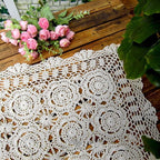 Cotton Handmade Crochet lace Table Runners Rectangular Tablecloth Doilies Doily Table Dresser Scarf Décor,19x31Inch,White