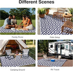 OLANLY Waterproof Outdoor Rug 9x18 ft, Outdoor Plastic Straw Rug for Camping, RV Mat Outside, Indoor Outdoor Carpet for Porch, Deck, Backyard, Balcony, Picnic, Navy & White