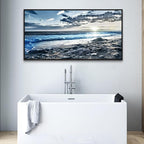 Wapluam Large Canvas Prints Wall Art For Living Room Wall Decorations For Bedroom Office Wall Decor Scenery Wall Painting Blue Sea Pictures Artwork For Fashion Black Framed Beach Posters Home Decor