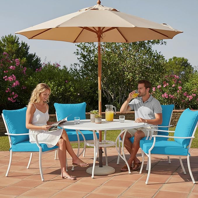 Summsun Outdoor Backrest and Deep Seat Cushion Set, Waterproof Fade Resistant Patio Chair Furniture Cushion with Removable Cover, 22 x 22 Inch, Teal, 1 Set
