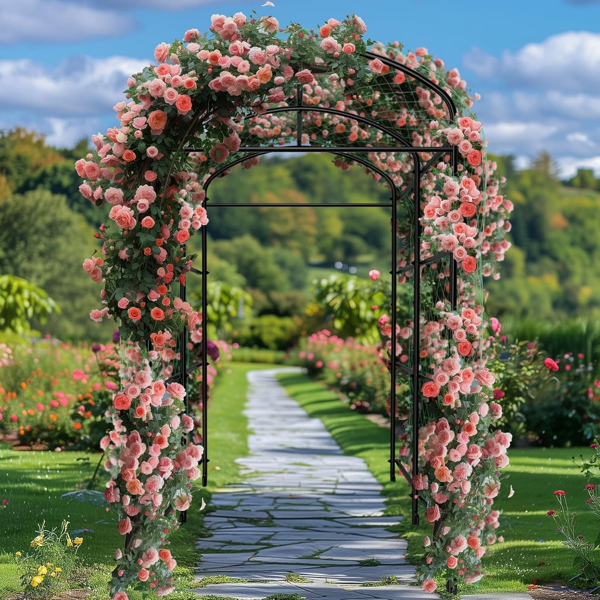 unho Garden Arch Trellis,7.2FT Extra Tall Polyethylene-Coated Stainless Steel Garden Trellis for Climbing Plants Outdoor Garden Trellis Arch for Cucumber Trellis,Metal Trellis for Climbing Plants