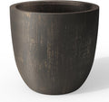 Kante 18 Inch Dia Round Concrete Planter, Indoor Outdoor Large Plant Pot with Drainage Hole and Rubber Plug for Home Patio Garden, Oil Rubbed Bronze