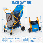 Old Bahama Bay Beach Cart with Large Wheels for Sand, Wide Wheelbase Beach Wagon with Insulated Cooler Bag, Body Board and Umbrella Holder | 100lb Capacity