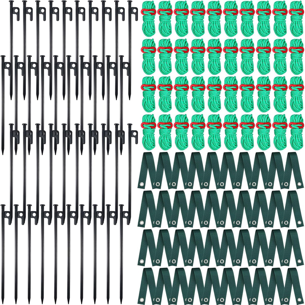 Suzile 120 Pcs Tree Stake Kit, Heavy Duty Tree Staking and Supports for Leaning Trees Include 11. 8'' Steel Stakes 15. 8'' Support Straps 13. 12 ft Ropes for Anchoring Hurricane Protection (Green)