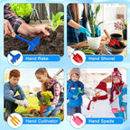 32 Pcs Mini Colorful Metal Garden Tool Set Hand Shovel and Kids Gardening Gloves Set Includes 24 Pcs Shovel Rake Fork with Wooden Handle and 8 Pairs Latex Gloves for Kids Beach Outdoor Birthday Gift