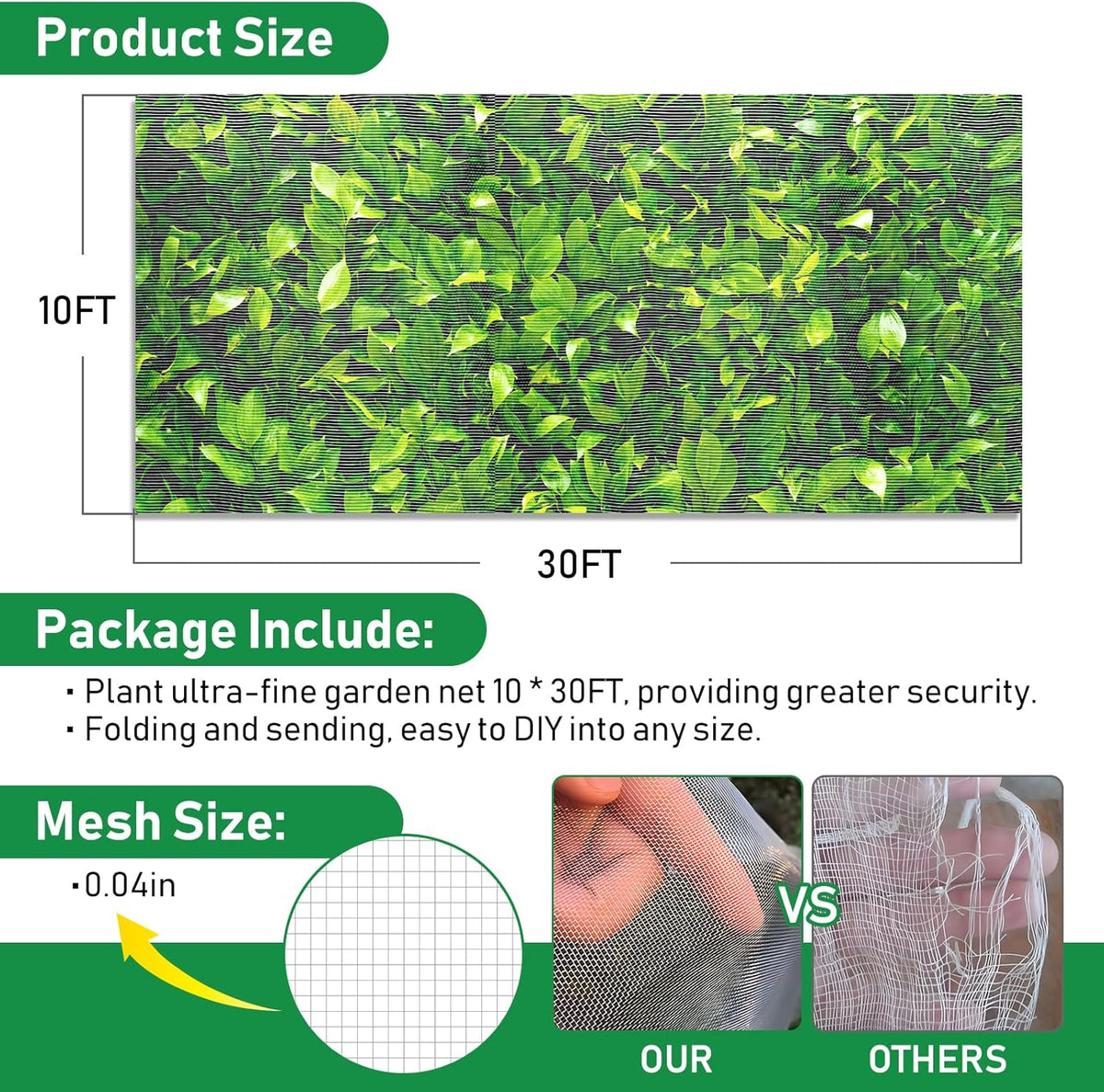 2Pack 10x30ft Garden Netting Mesh Barrier, Ultra Fine Mosquito Net for Patio,Garden Netting for Raised Beds,Fruit Tree Netting for Garden Protection Blueberry Bush Netting Cover