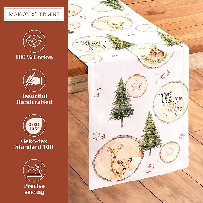 Maison d' Hermine Table Runner 100% Cotton Single Layer Table Runners 108 inches Long for Thanksgiving Christmas Decorations Home Kitchen Dining Party Wedding (Mountain Life, 14.5" x 108")