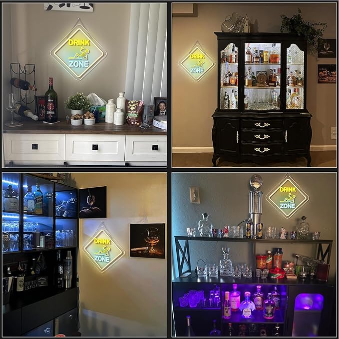 Looklight Drink Zone Neon Sign Dimmale Neon Signs For Wall Decor Led Lights For Bar Man Cave Club Party Bedrooom Decoration USB Powered 12.6x12.6in