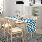 Table Flag Retro Plaid 60s70s Blue Plaid Table Flag Kitchen Restaurant Decoration Suitable for Indoor and Outdoor Festival Home Wedding Party Table Flag 13x60
