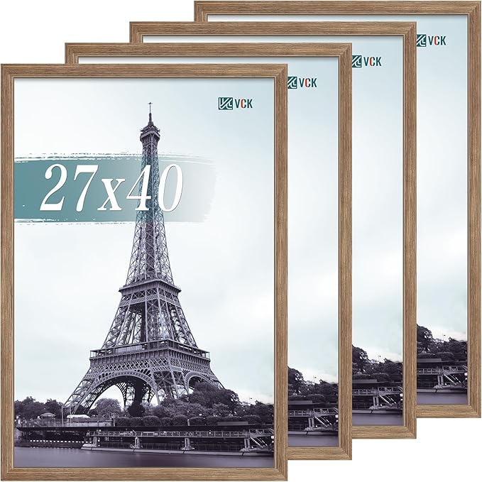 VCK 27x40 Picture Frame Set of 4 - Walnut, Gallery-Quality Wood Poster Frames, 1.1-Inch Wide Border, Polished Plexiglass, Vertical or Horizontal Wall Display for Photo/Art/Prints, Walnut