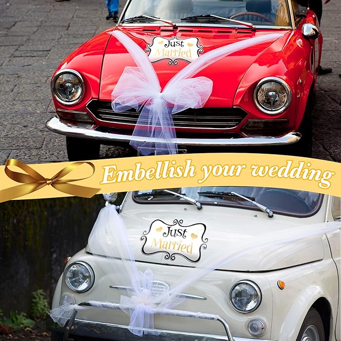 2 Pcs Large Just Married Car Decorations Just Married Car Magnets Sign Decoration 13.9 x 8.8 Inch Honeymoon Rear Tailgate Magnet Stickers for Wedding Door Panel Refrigerator(Black and Gold)