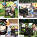 HAUSPROFI Collapsible Wagon Cart, 400 lbs Capacity, 7 cu ft (200L) Large Storage, Heavy Duty Foldable Utility Wagon with Pockets, Beach Wagon with Big Wheels for Sand, Garden, Camping & Grocery