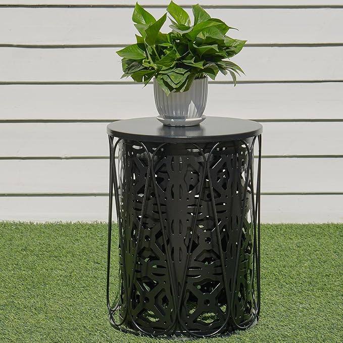 Y&M Set of 3 Stacking Coffee Table for Living Room, Patio Side Table,Indoor End Tables for Bedroom, Outdoor Decorative Garden Stool with Heavy Duty Metal Frame Modern Industrial Decor - Black