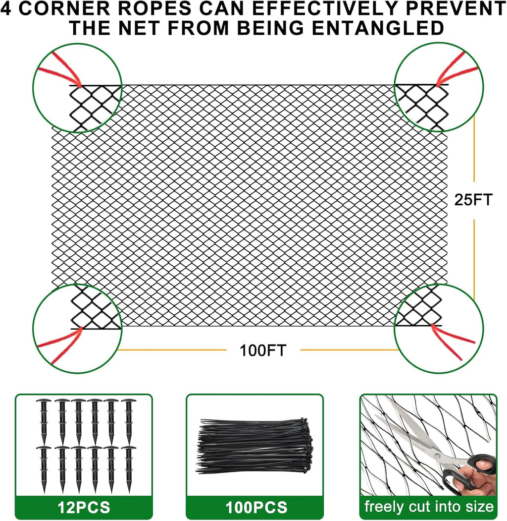 Bird Netting 25'x100' with 3/4" Mesh Nylon Chicken Net Roof Hawk,Poultry Netting for Chicken Run, Aviary Nettings Deer Fence Trellis Net