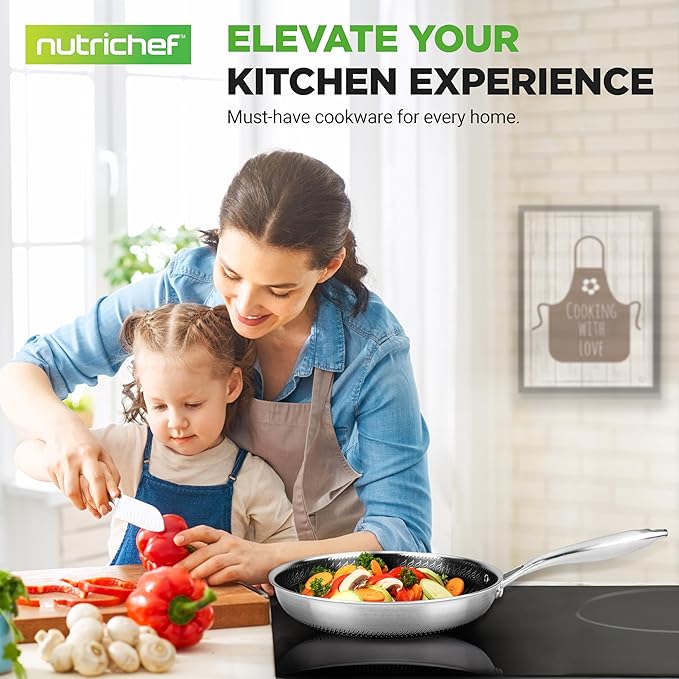 NutriChef 6-Piece Tri-Ply Stainless Steel Frying Pan Set – 8", 10", 12" Non-Stick Skillets with Lids, Induction Compatible, Oven Safe, Scratch-Resistant, Dishwasher Safe