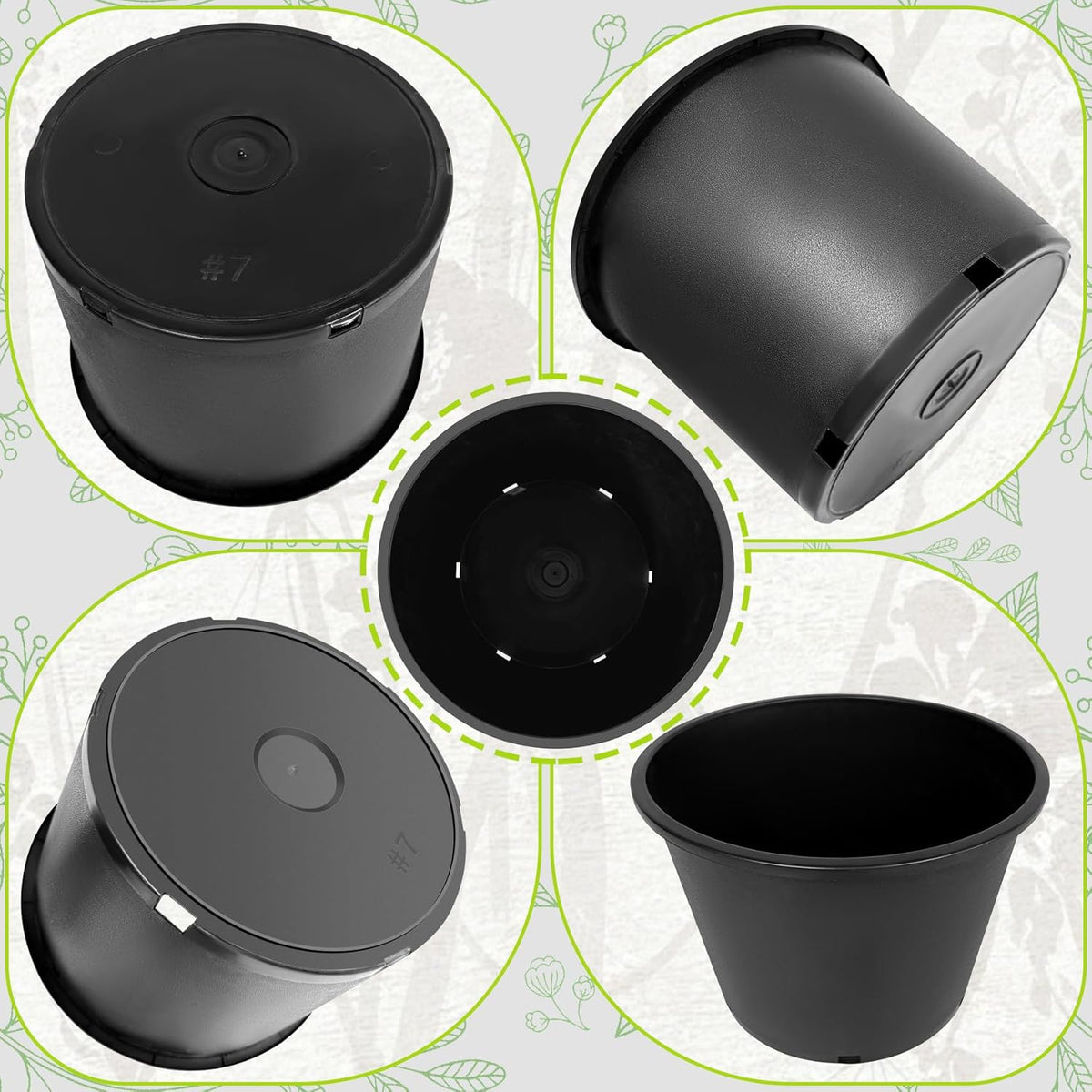 7 Gallon Nursery Pots Plastic Container Injection Molded Pot for Plants Flexible with Drainage Holes Suitable for Plants Soil Growers or Hydroponics Black 10 Pcs