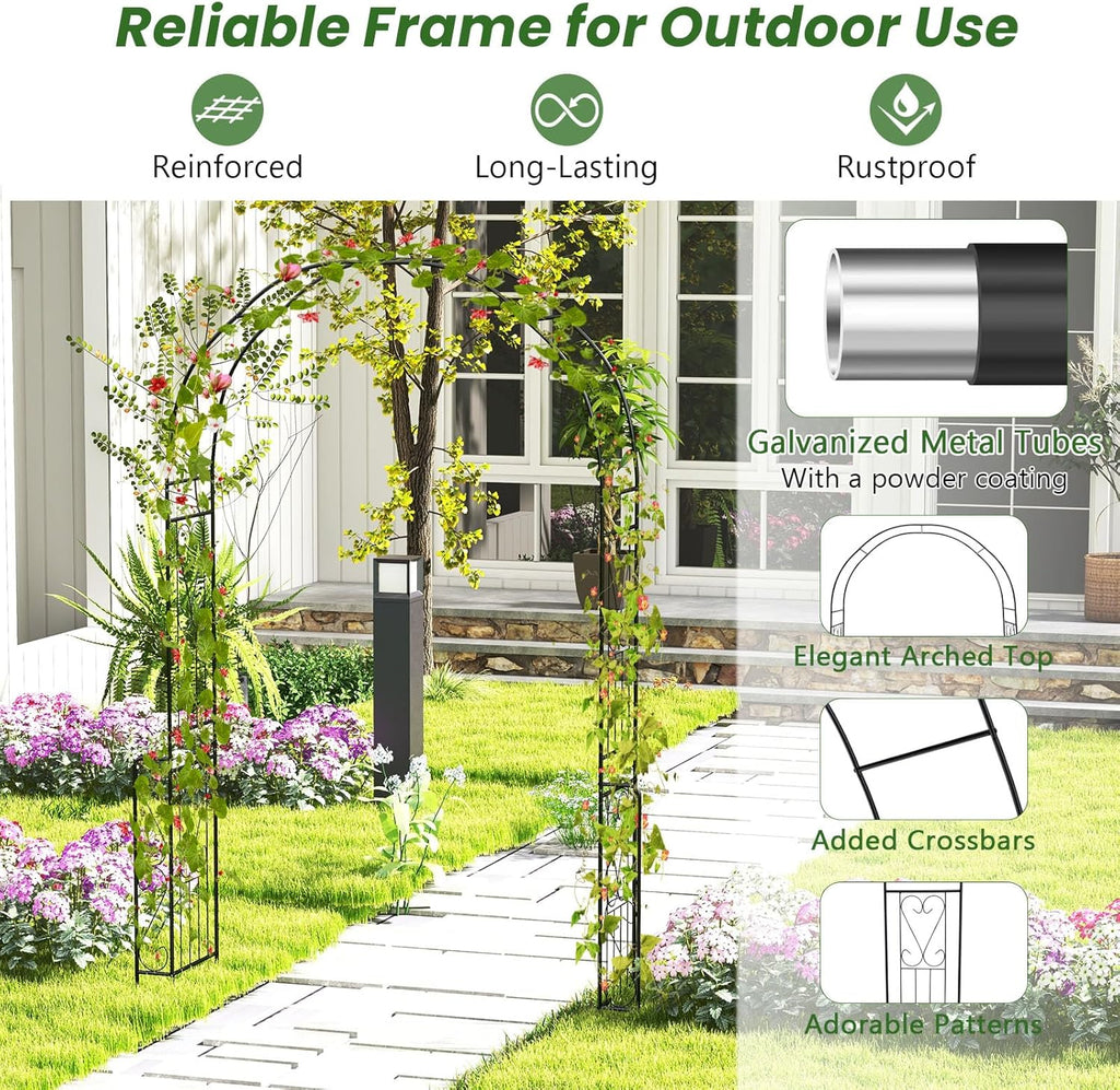 Giantex Garden Arch Trellis - 7.9 ft Metal Arbor Pergola for Climbing Plants Rose Clematis Vines, Wedding Archway Arbour for Party Ceremony Backdrop Stand Outdoor Garden Yard Lawn Decoration