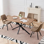 55.1 Inch Dining Table for 4 6 People Rectangular Wooden Kitchen Tables Mid Century Modern Dinner Table Long Dinning Room Table with Metal Cross Legs for Kitchen Living Room Comedor(Brown)