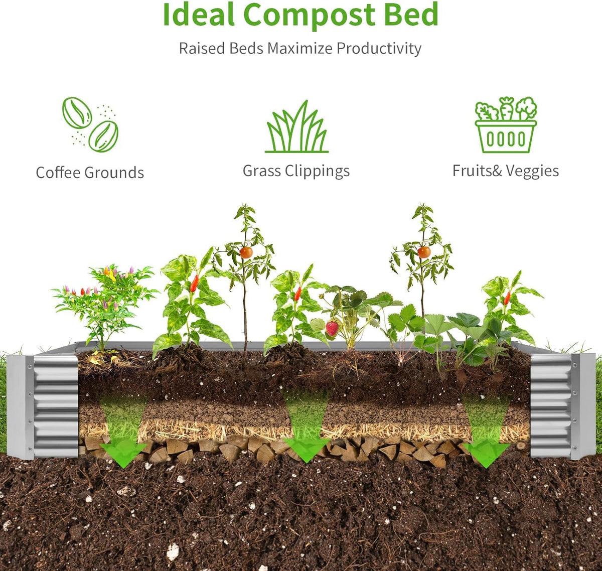 Land Guard 3 Pack 8×4×1ft Galvanized Metal Raised Garden Bed, Metal Planter Kit Box Outdoor for Deep-Rooted Vegetables, Flowers, Green and Herbs, Silver