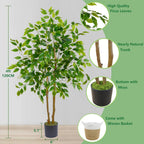 Artificial Ficus Tree, 4ft Tall Fake Ficus Tree with Basket, Faux Plant for Indoor Outdoor Home Livingroom Office Garden Porch Décor