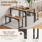NAFORT 3-Piece Modern Dining Table Set for 4, 43.5" x 27.5" x 29.5", Black, Space-Saving with Under-Bench Storage, MDF Wood & Metal Frame, Ideal for Home & Restaurant