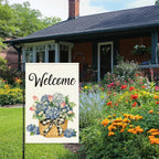 Welcome Flags for Outside,Spring Hydrangea Garden Flag for Yard Patio Lawn Decoration,12x18 Inch Double Sided