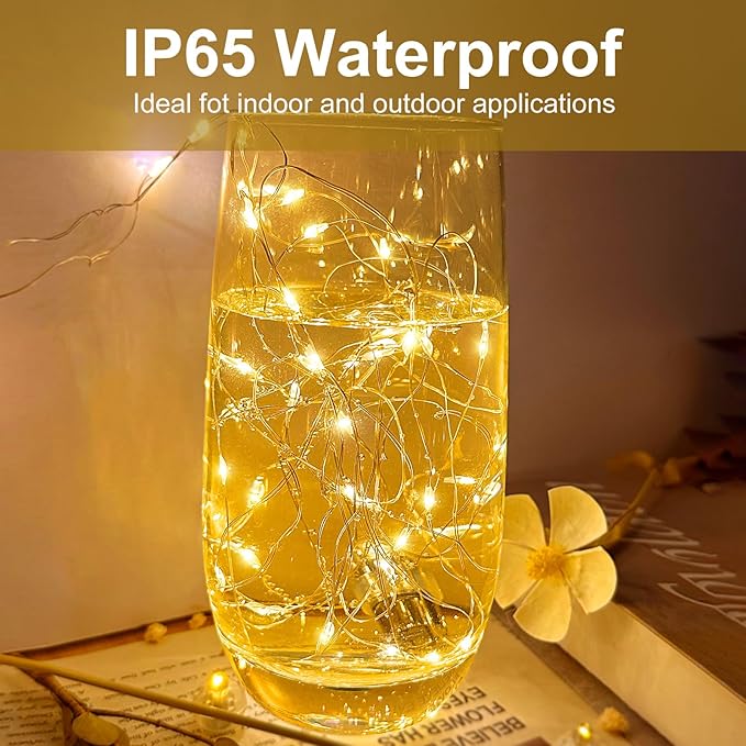 12 Pack Led Fairy Lights - Warm White, Battery Operated LED Silver Wire String Lights, 7FT 20LED Mini Firefly Starry String Lights Waterproof Led Twinkle Lights for Mason Jar DIY Christmas Decor