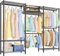 IZEUK Heavy Duty Garment Rack, Wardrobe Combination and Tall Dresser with Hanging Rack for Clothes with 5 Rods, Freestanding Adjustable Metal Closet Organizer, 15.7" D x 70.8" W x 76.5" H, Black