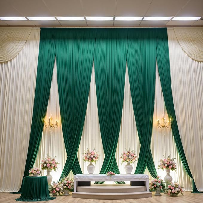 PartyVillage 20ft×15ft Forest Green Backdrop Curtain for Wedding Parties, 4 Panels Wrinkle Free 15 FT Long Polyester Photo Backdrop Drapes Back Drop Cloth for Birthday Photography Background