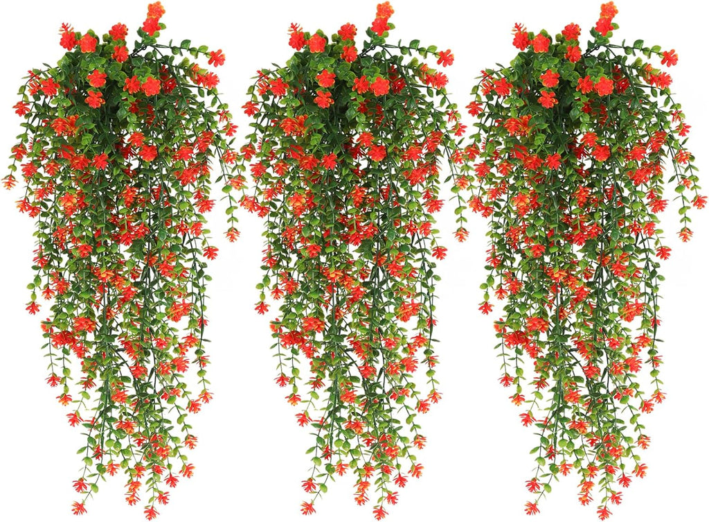 Faux Hanging Plants Hanging Greenery Outdoor Artificial Vines for Outdoors Hanging Plants with Flowers Artificial Hanging Plants Indoor Outdoor Wall Garden Wedding Interior Decoration(Orange Red)
