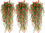 Faux Hanging Plants Hanging Greenery Outdoor Artificial Vines for Outdoors Hanging Plants with Flowers Artificial Hanging Plants Indoor Outdoor Wall Garden Wedding Interior Decoration(Orange Red)