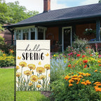 Hello Spring Flags for Outside,Yellow Daisy Garden Flag for Yard Patio Lawn Decoration,12x18 Inch Double Sided