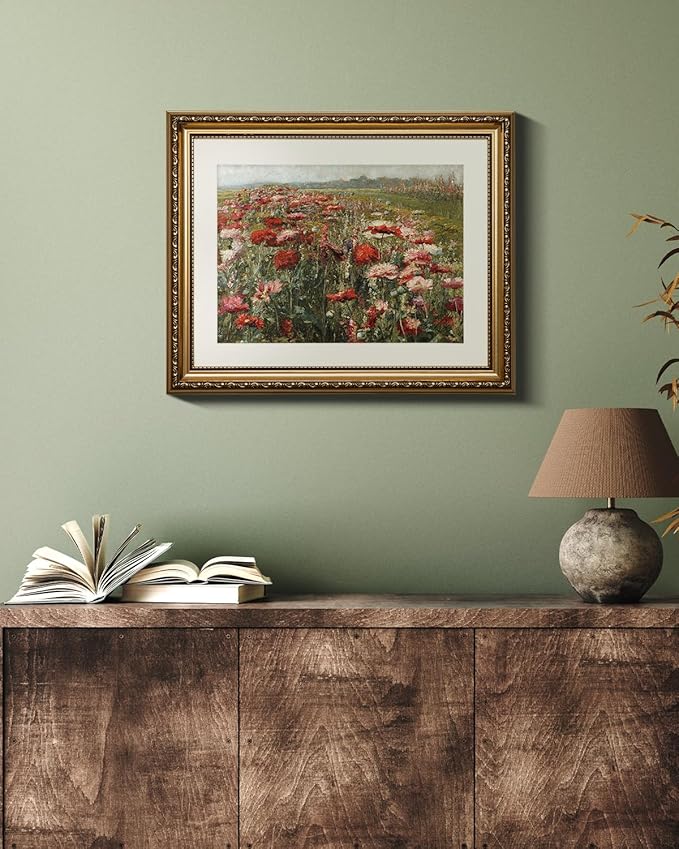 VIYYIEA Gold Framed Wall Art Canvas Print Home Decor Red Poppies Oil Paintings Classical Floral Wall Pictures for Bedroom Bathroom Living Room Flower Canvas Prints Artwork Vintage Gifts 13x16in