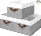 StorageWorks Storage Baskets for Shelves, Foldable Fabric Closet Storage Bins with Handles, Fabric Storage Bins Clothes Organizer, Gray and White, 3-Pack, Large