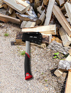 JXE JXO 14.4" Camping Hatchet with Full Tang Forged Construction & Ergonomic Shock Absorbing Grip, Hatchet Axe with Nylon Sheath (Red