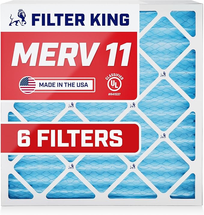 Filter King 20x20x1 Air Filter | 6-PACK | MERV 11 HVAC Pleated A/C Furnace Filters | MADE IN USA | Actual Size: 19.5 x 19.5 x .75"
