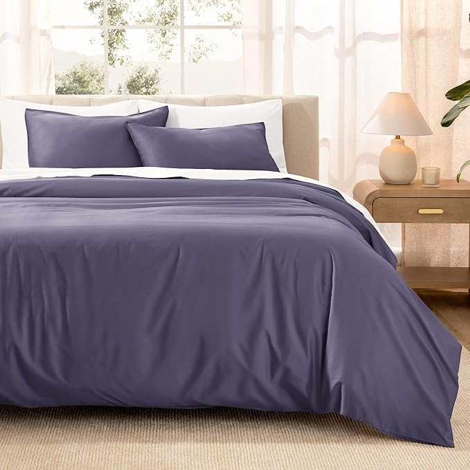 Bare Home 100% Organic Cotton Sateen Duvet Cover Set - Full/Queen Size - 400 Thread Count - Smooth Sateen Weave - Warm & Luxurious - Duvet Cover (Full/Queen, Dusty Purple)
