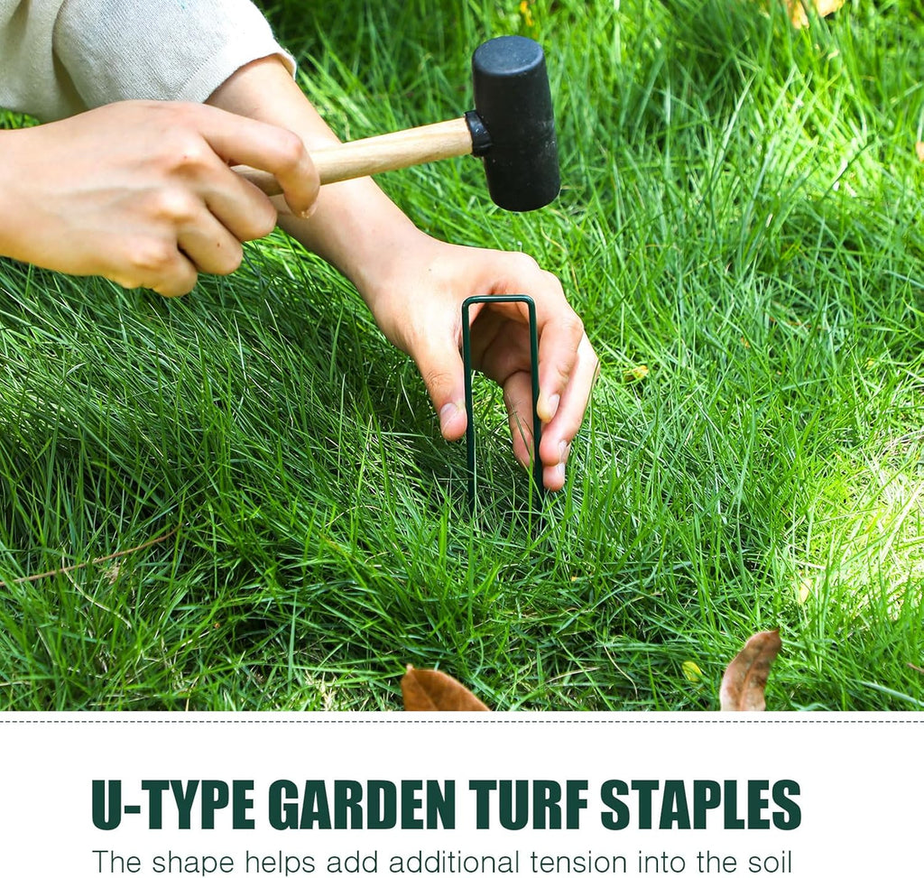 Therwen 6 Inch Turf Stakes for Artificial Grass Green Landscape Staples Bulk Galvanized Heavy Duty Garden Stake U Type Artificial Turf Stake Ground Anchor for Artificial Grass(Green, 100 Pcs)