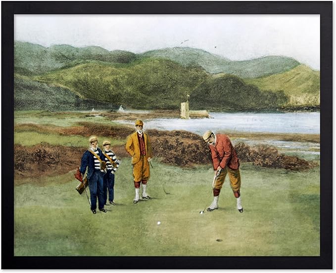 Poster Master The Putting Green Painting Poster - Golf Course Print - Golf Art - River Art - Sports Art - Landscape Art - Father's Day Art - Great Office or Living Room Decor, 8x10 Black Framed