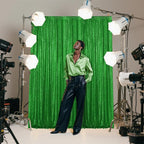 Green Sequin Backdrop Curtain 2 Pieces 2FTx8FT Glitter Photography Backdrop for Party Wedding Birthday Christmas Decorations