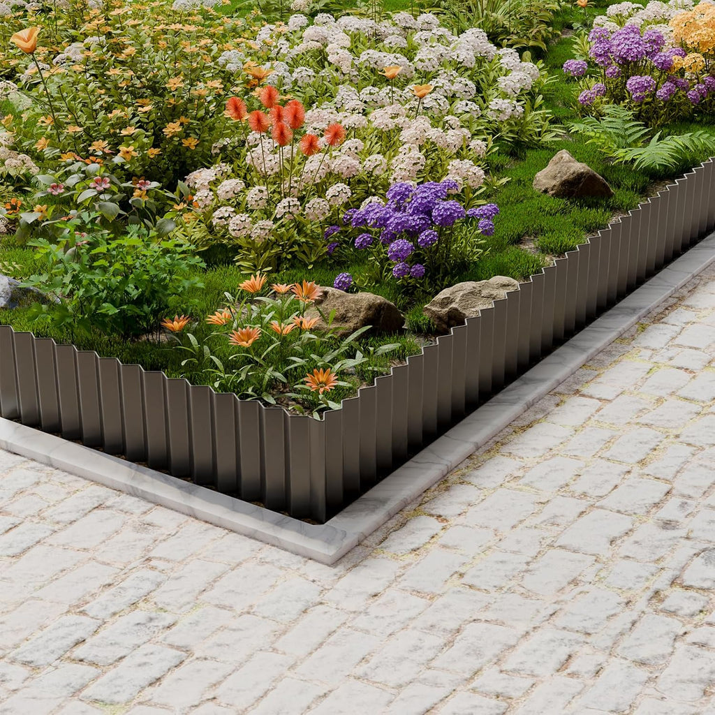SnugNiture Corrugated Metal Garden Edging,4" x 10' Sturdy Lawn Edging Border,Landscape Edging Border for Lawn, Flower Bed,Garden and Yard(Black)