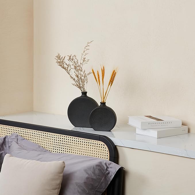 Black Ceramic Vase Set of 2, Boho Vase for Decor, Matte Frosted Texture Finish,Modern Rustic Farmhouse Home Decor,Vase for Pampas Grass&Dried Flowers,idea Shelf,Table,Mantel,Entryway