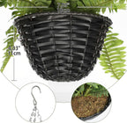 Hollyone 21" Artificial Boston Fern Hanging Basket 31 Leaves Fake Ferns in Rattan Pot Medium Greenery Plants for Outdoors & Indoor Faux Fern Bush Basket Plant Patio Garden Home Decor Green
