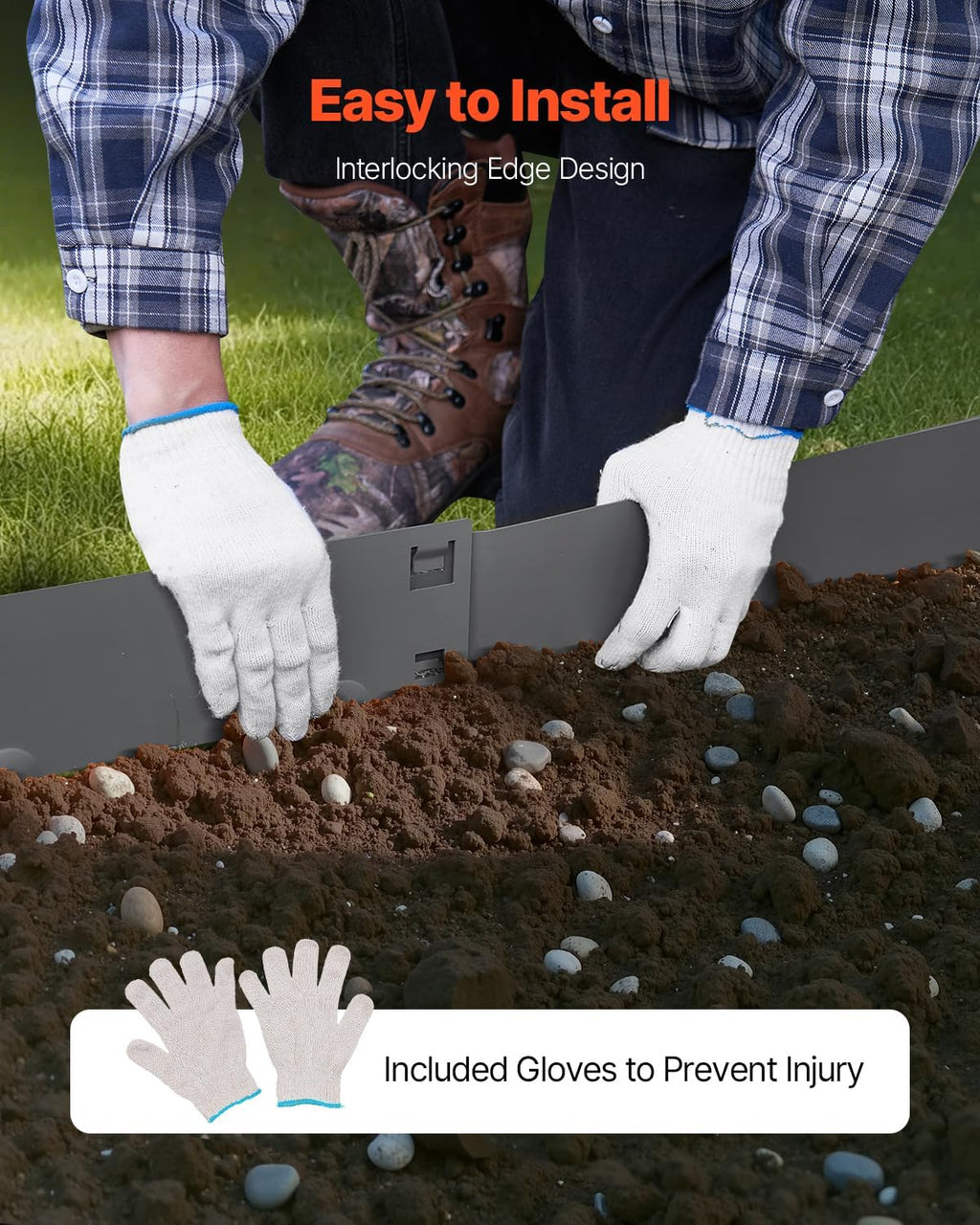 VEVOR Steel Landscape Edging, 5 Packs 39 x 3 in Rust-Resistant Metal Landscape Edging, Bendable Garden Edging Border, Heavy Duty Lawn Edging, Easy-to-Install, Flower Bed Yard Pathway Divider Dark Gray