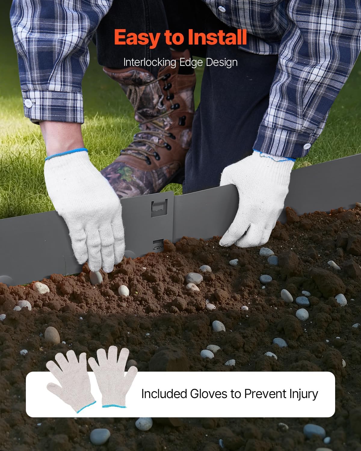 VEVOR Steel Landscape Edging, 5 Packs 39 x 5 in Rust-Resistant Metal Landscape Edging, Bendable Garden Edging Border, Heavy Duty Lawn Edging, Easy-to-Install, Flower Bed Yard Pathway Divider Dark Gray