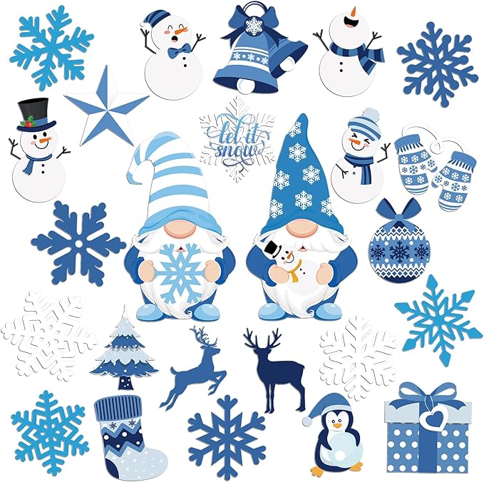 Xuhal 25 Pcs Christmas Magnets Decoration Winter Blue Gnome Snowman Snowflake Refrigerator Magnets Decorative Fridge Magnetic Stickers for Christmas Mailbox Car Metal Garage Door Decoration