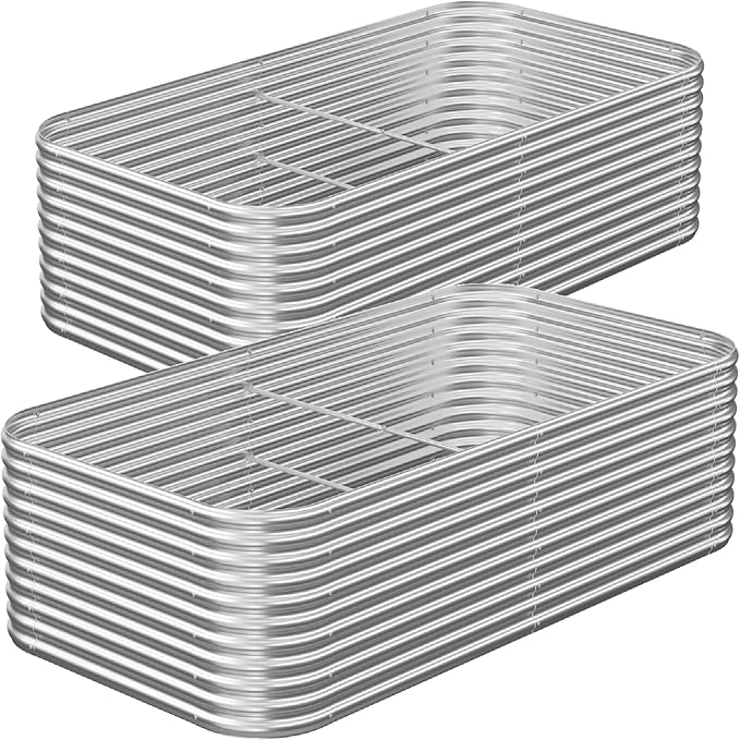 2 Pack Tall 8x3FT Corrugated Galvanized Steel Raised Garden Bed Outdoor, Metal Above Ground Garden Bed for Vegetables and Flowers, Raised Beds for Gardening-8x3x1.5FT